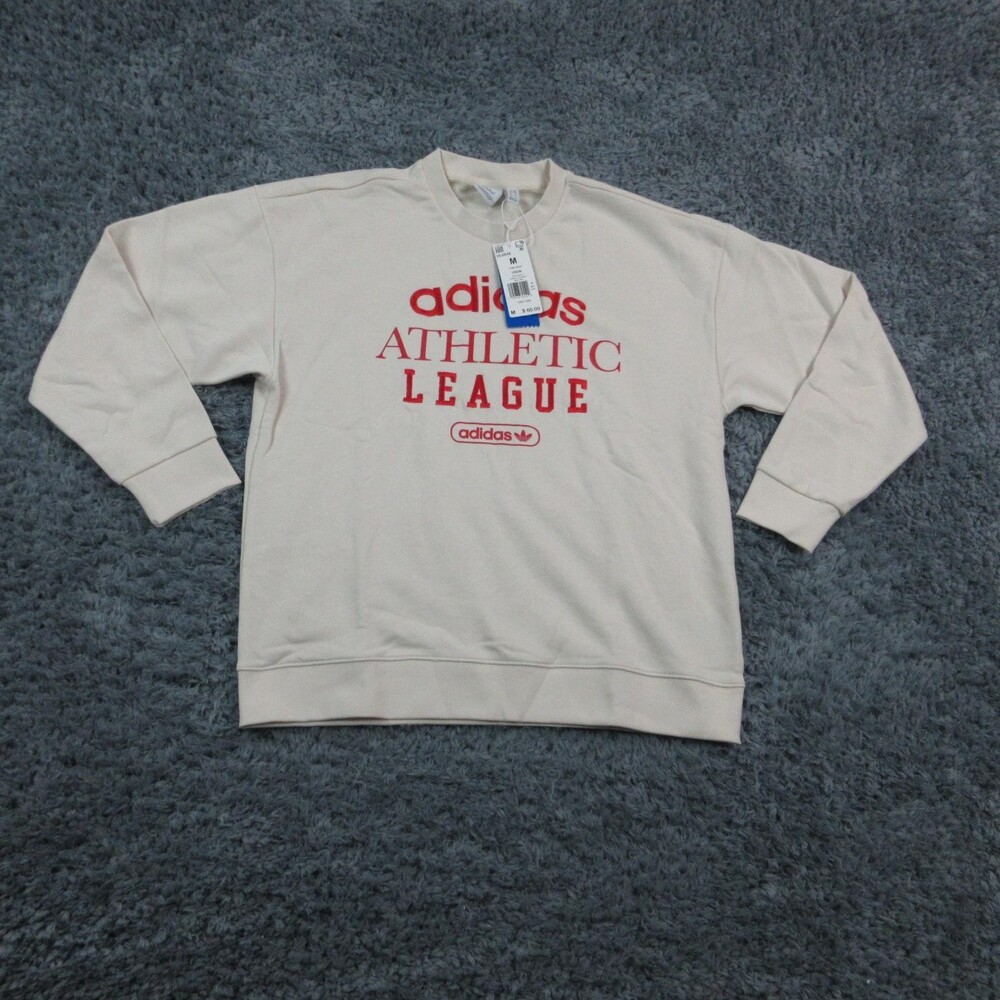Adidas Sweatshirt Womens Medium Off-White Cream Athletic League Pullover NWT